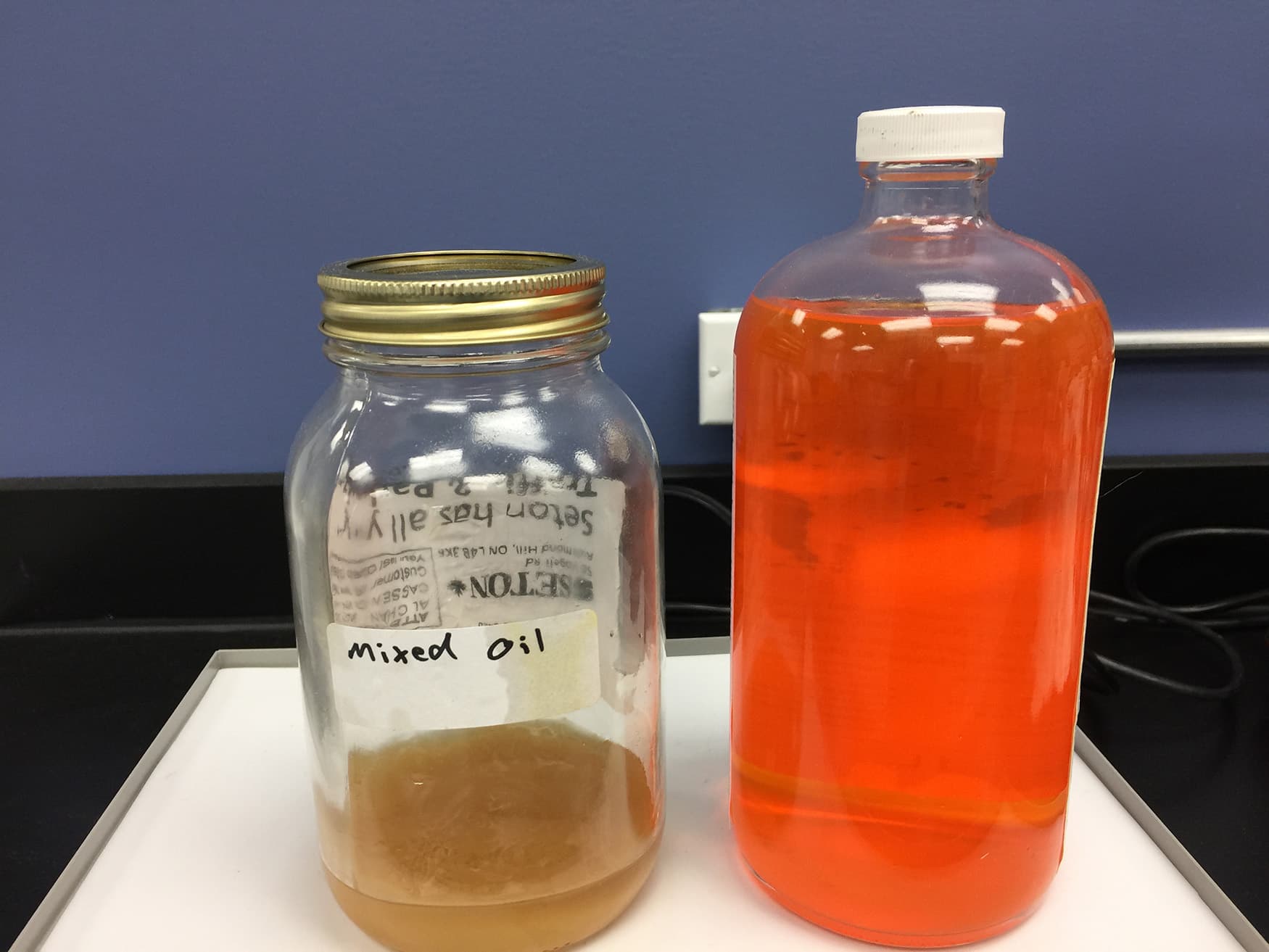 Sample collection jar on a benchtop